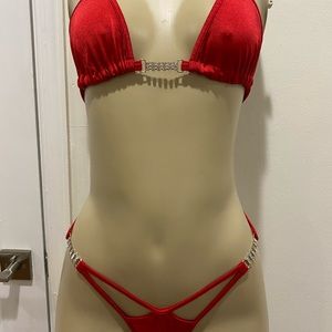 Red exotic dance / stripper outfit with rhinestones